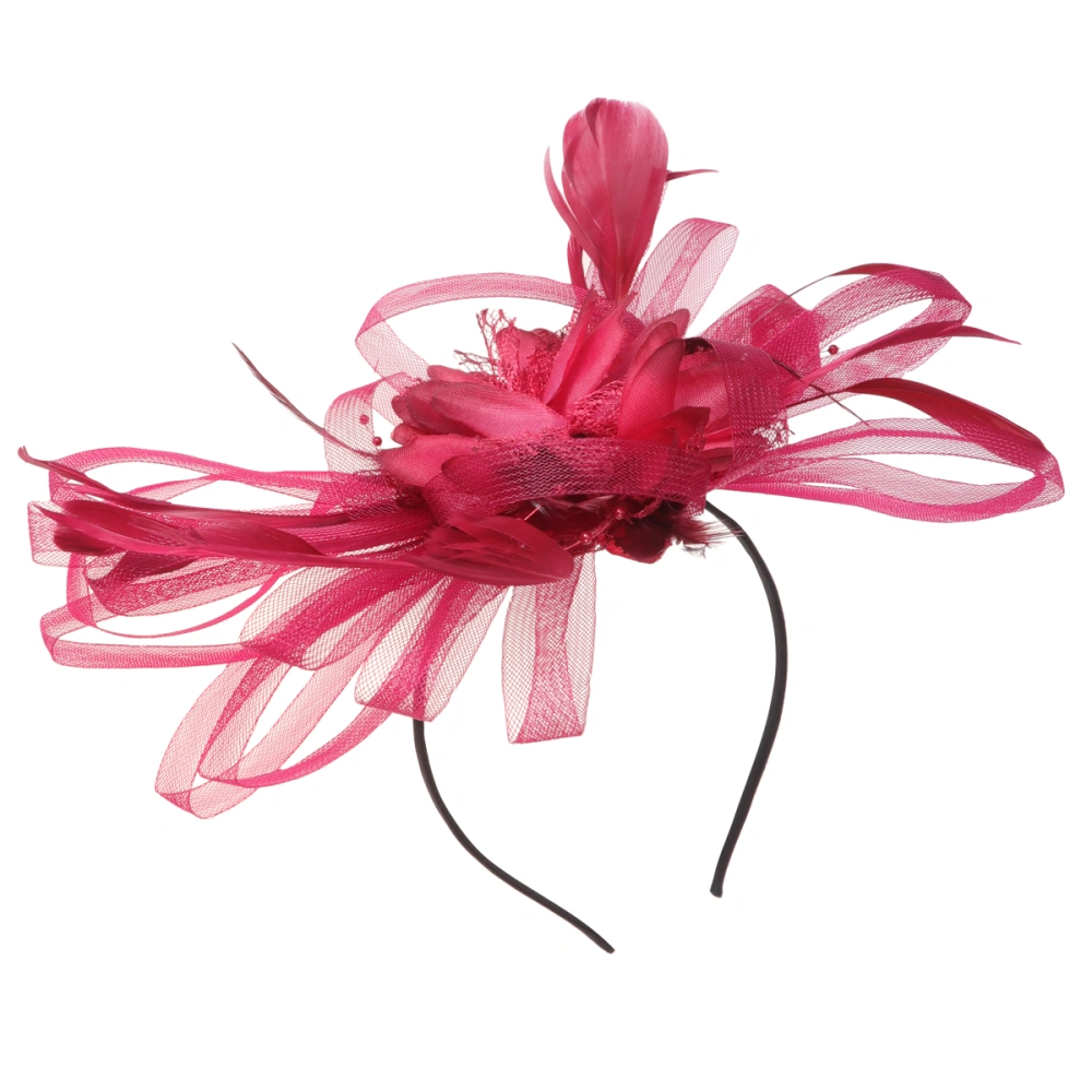 Beautiful Feather Headband Fabric Flower Hair Party Headwear Feast Headdress for Women Ladies (Claret)