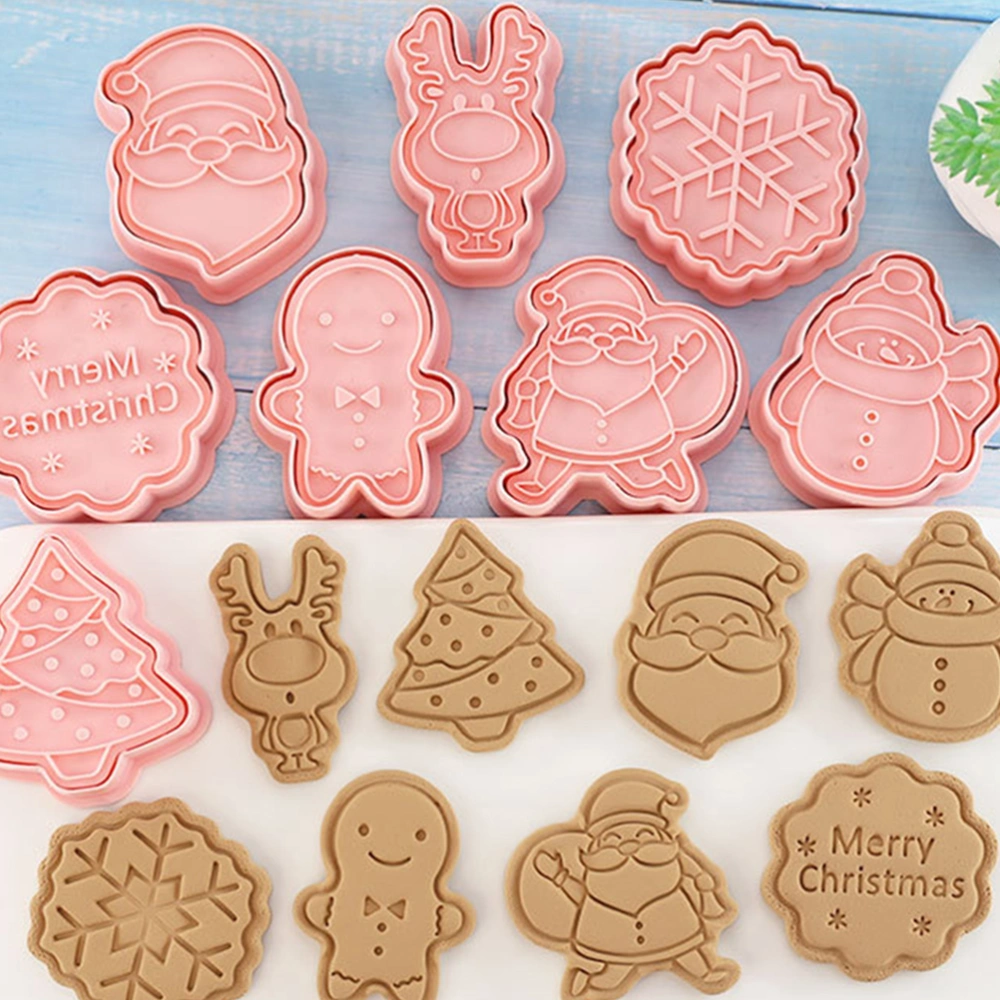 8pcs Christmas 3D Cookie Cutters Xmas Cookie Molds Press Cookie Molds Xmas Decorations