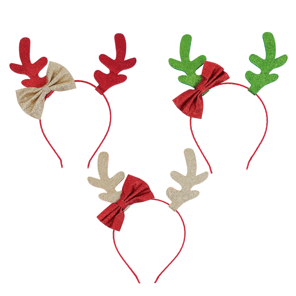 3pcs Christmas Bow Headbands Reindeer Antlers Costume Headdress for Kids