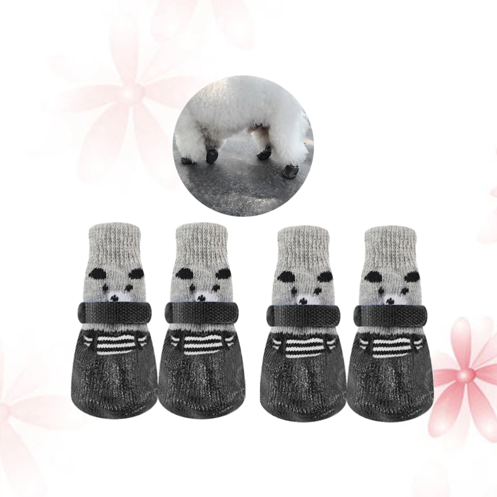 4pcs Pet Dog Puppy Cat Non-Slip Cotton Socks with Cartoon Prints Size S (Black)