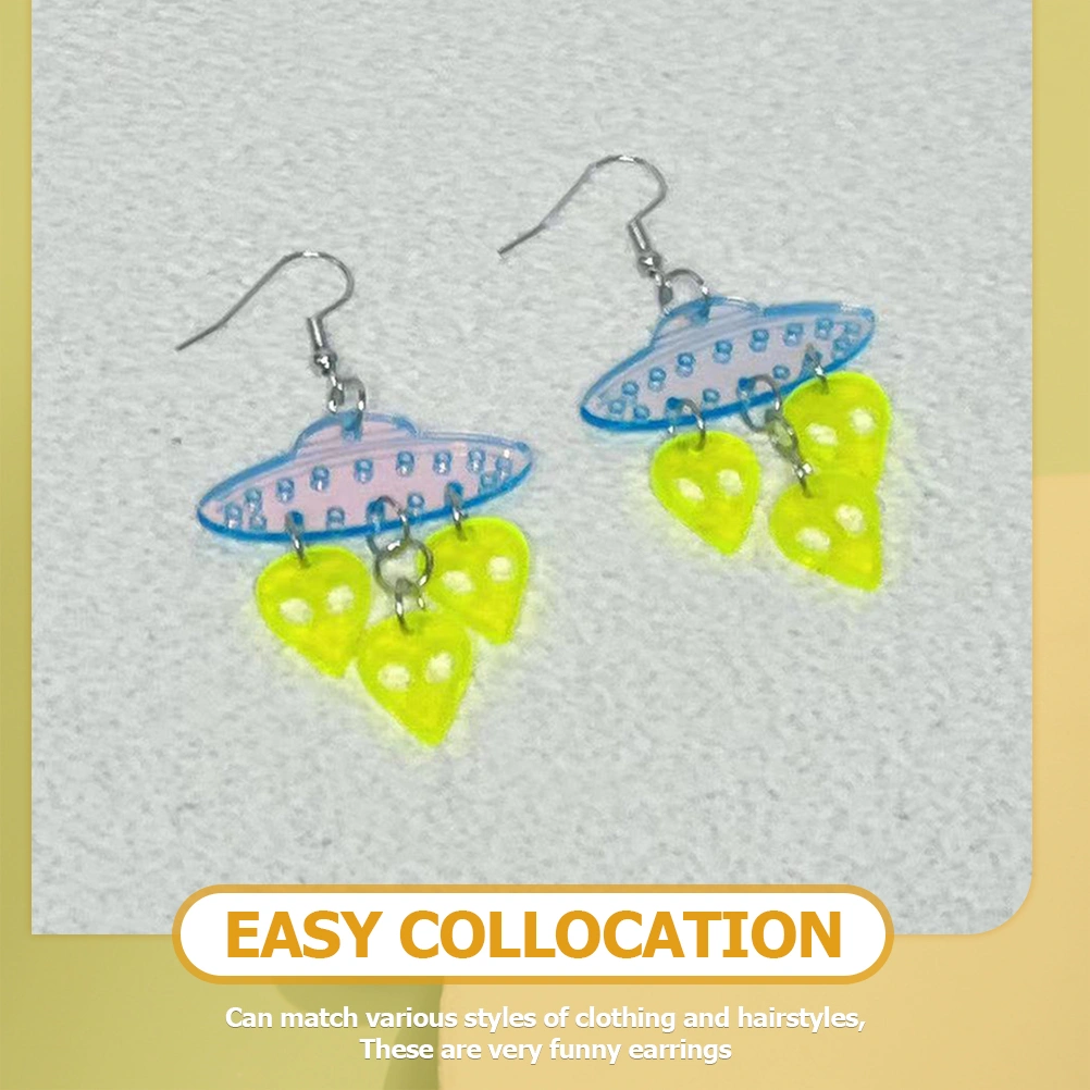 1 Pair Alien Spaceship Earrings Funny Earrings Dangle Earrings Women Jewelry