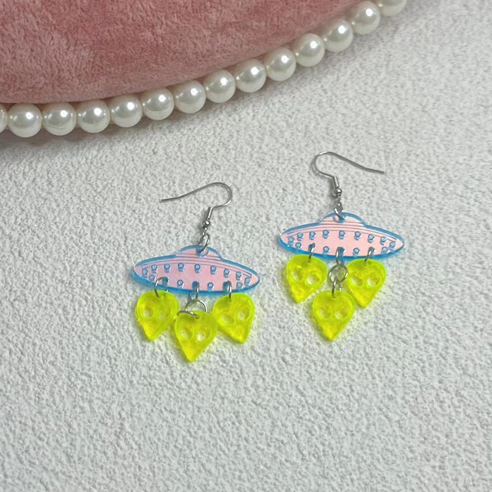 1 Pair Alien Spaceship Earrings Funny Earrings Dangle Earrings Women Jewelry