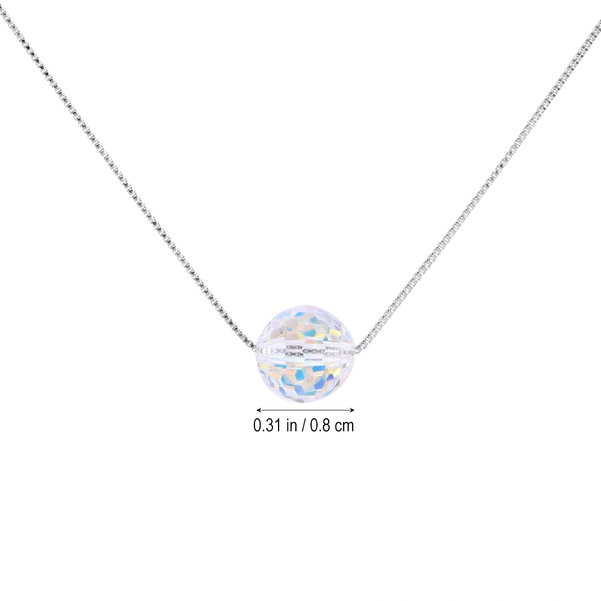 S925 Silver Pendant Necklace with Simple Design Delicate Slim Chain and Aurora Crystal Pendant(Ball)