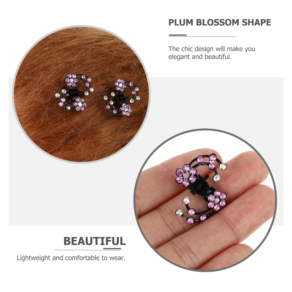 6pcs Mini Rhinestone Hairpin Women Girl Hair Claw Clamp Plum Blossom Flower Hair Clips Wedding Bridal Hair Accessories (Purple)