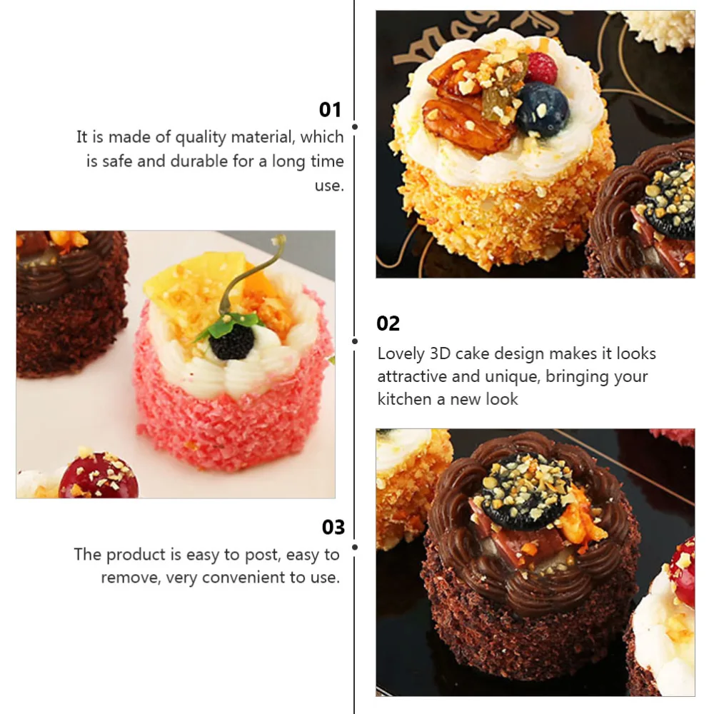 6Pcs Lifelike Cake Magnet Stickera 3D Resin Fridge Magnets Home Decoration