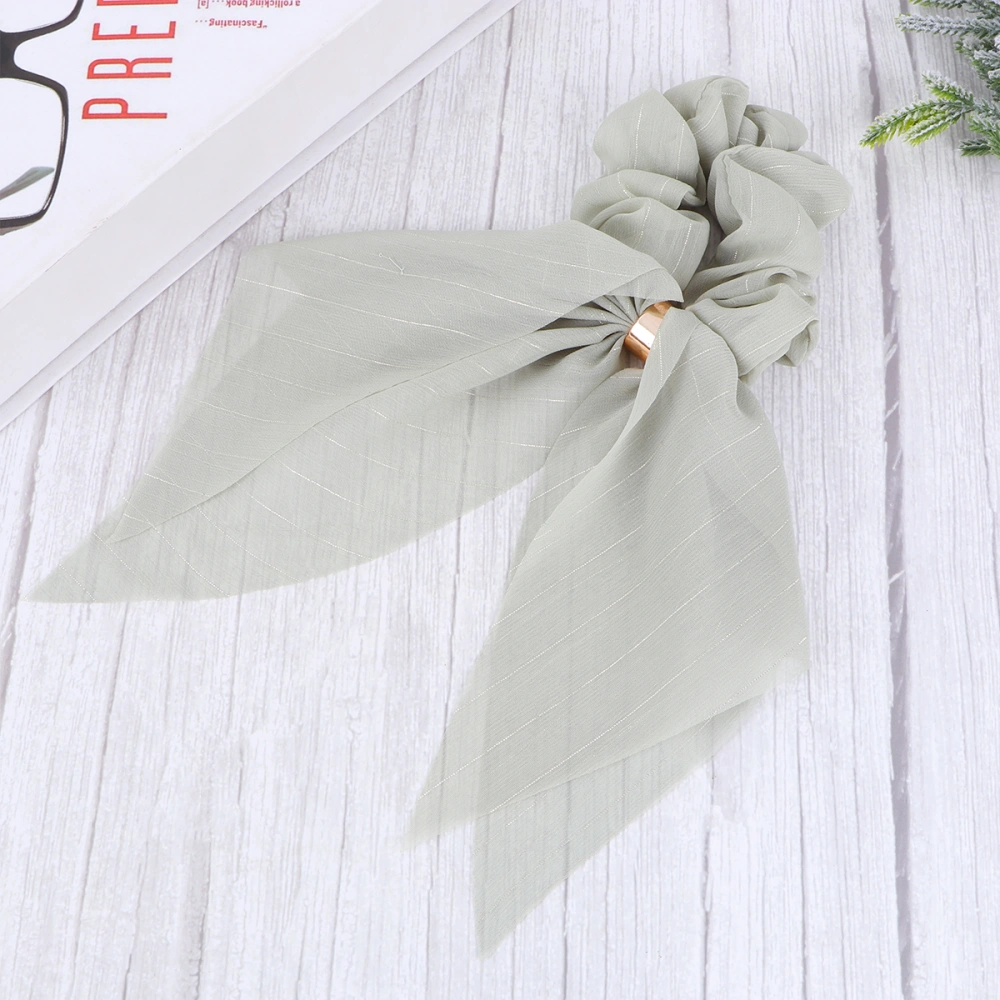 Elastic Hair Knot Double-Layer Bowknot Long Cloth Hair Band with Buckle Ponytail Holders Hair Ropes for Lady (Light Green)