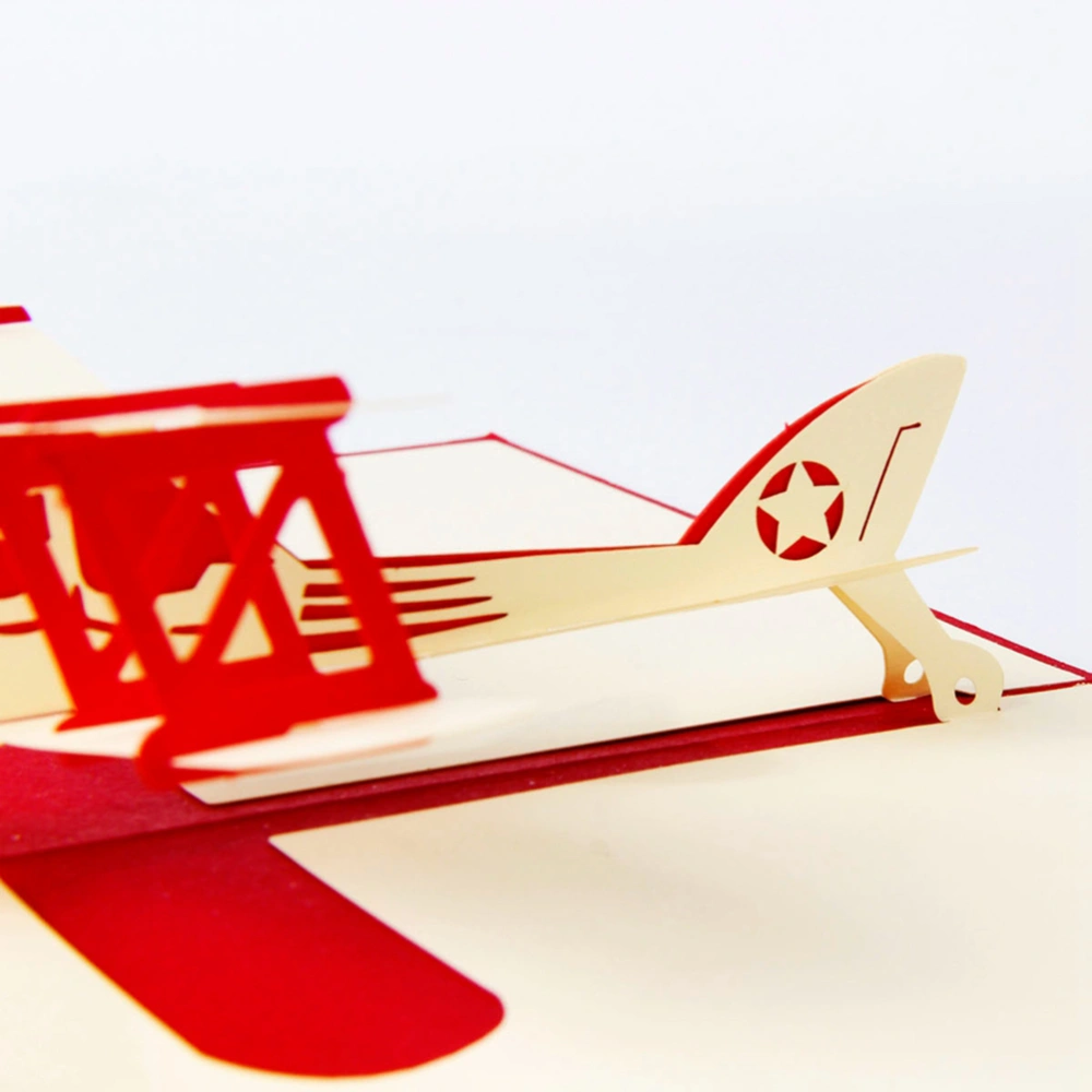 Airplane 3D Up Greeting Handmade Gift for Kids Birthday Wedding Mid-Autumn Festival Wish (Red Cover)