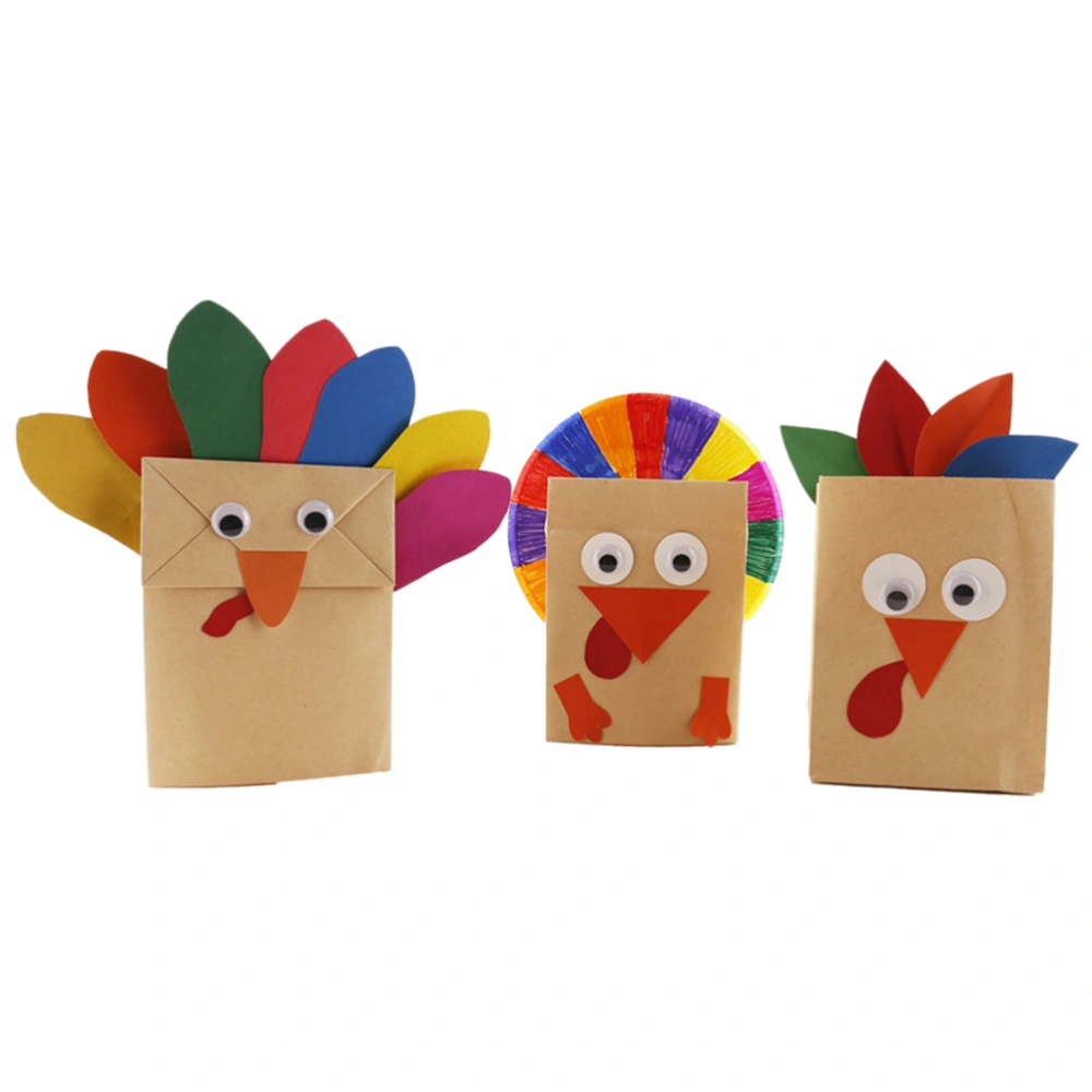 3PCS Thanksgiving DIY Crafting Accessories Materials Set Handmade Turkey Paper Bag Kids Educational Toys