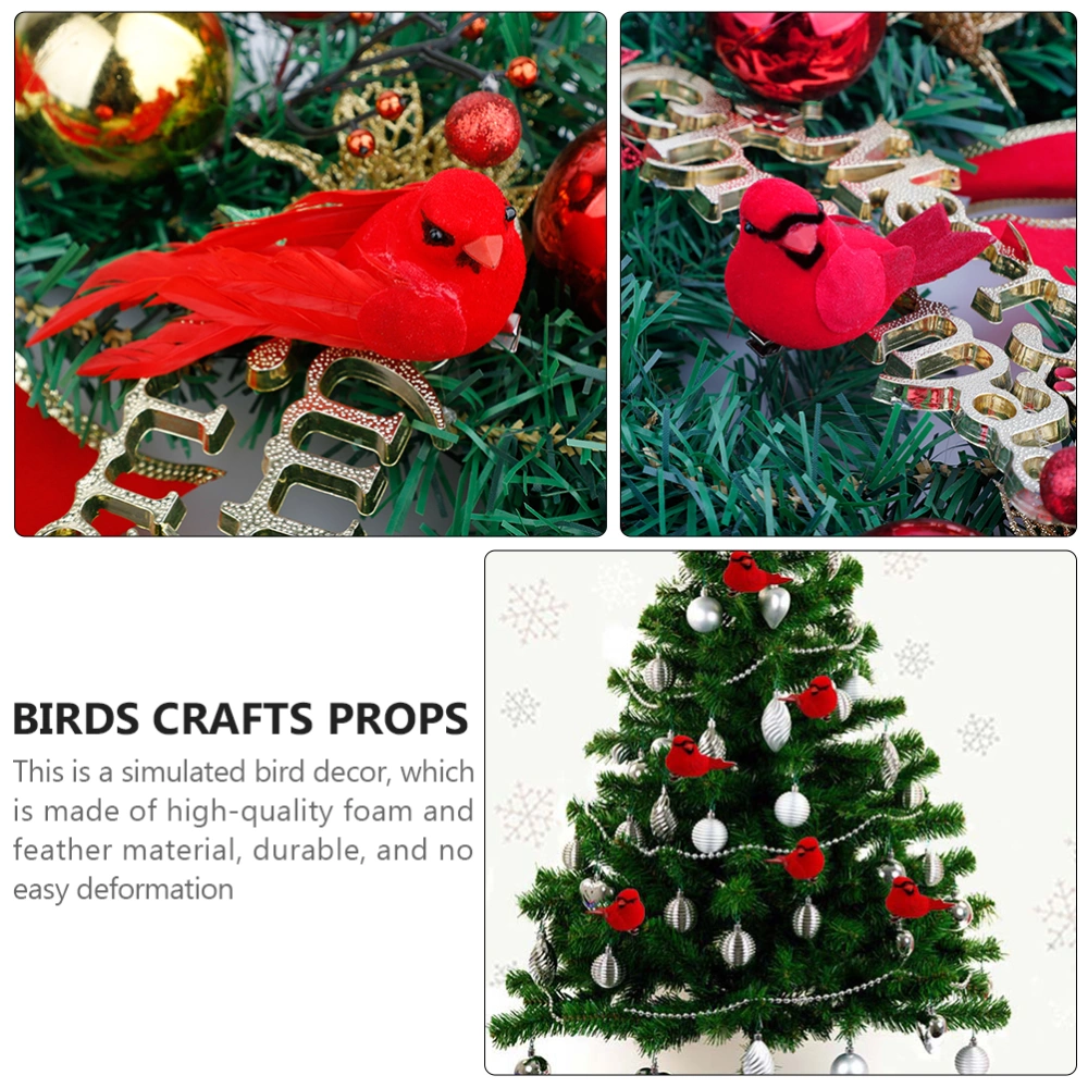 10Pcs Christmas Cardinal Birds Artificial Small Birds Pendant Xmas Tree Ornament