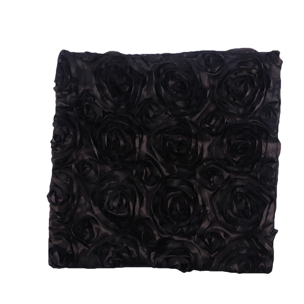 3D Decorative Rose Throw Pillowcase Flowers Embroidered Cushion Cover Square Pillowslip for Home Wedding - Black