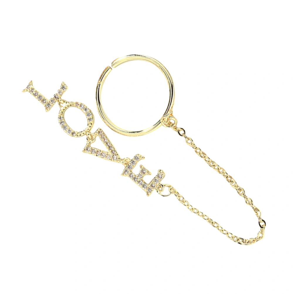 Nail Art Chain with Ring LOVE Nail Charms Zircon Manicures Ornament Nail Decor