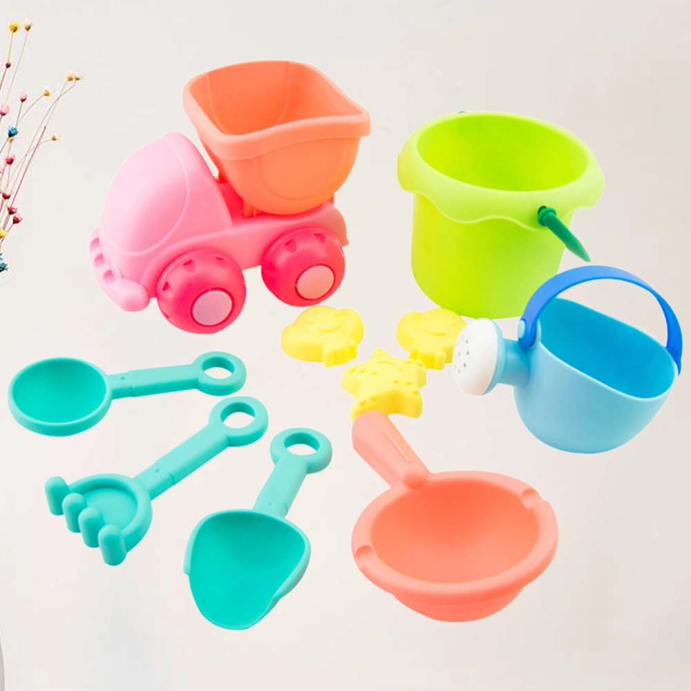 10Pcs Beach Toys Set Dune Buggy Rake Shape Sand Play Set Sandbox Toys Sand Toys Creative Sand Tools Kit Sand Molds Shovel Bucket for Children (Random Colors)