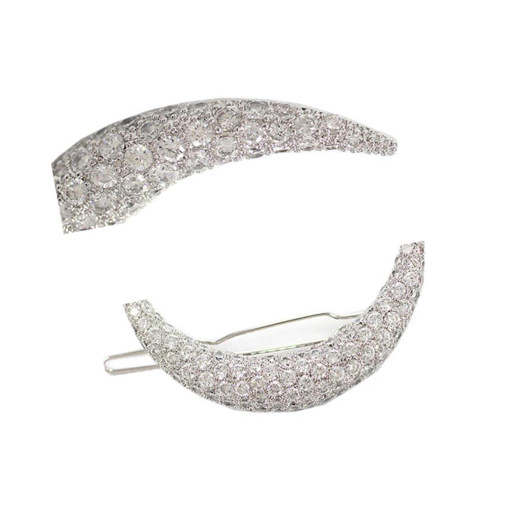 Women's Girls Rhinestone Decor Moon Hair Clip Hairpin Headwear (Silver)