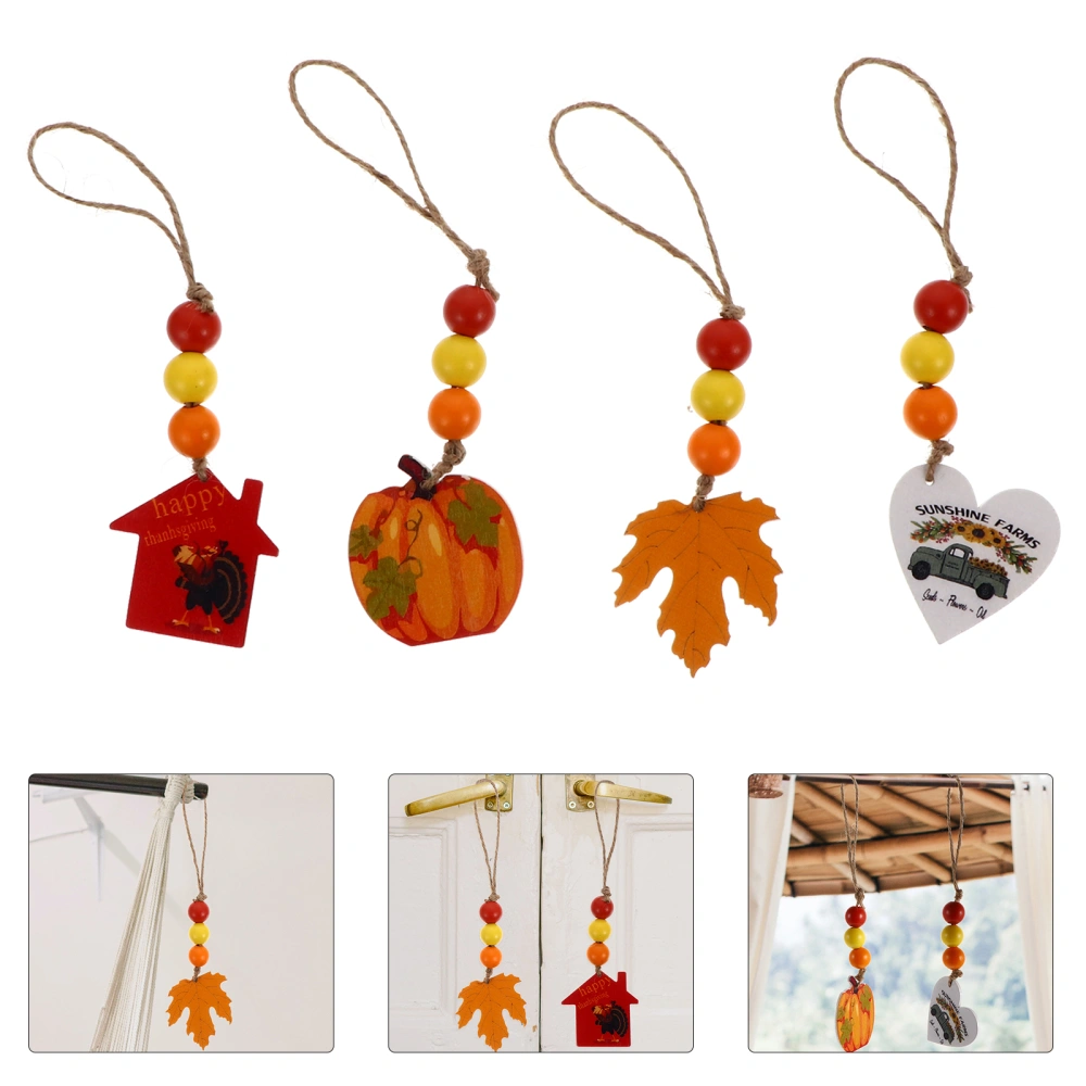 4Pcs Thanksgiving Ornaments Wooden Bead Pendants Harvest Festival Decorations