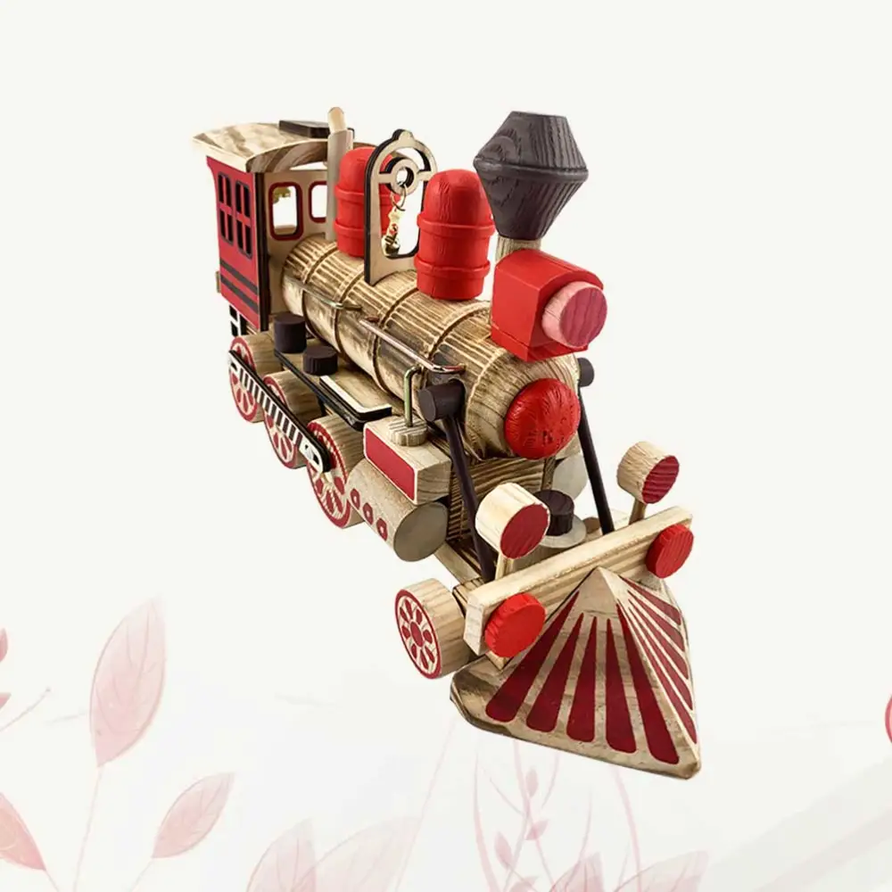 1PC Railway Engine Decoration Wooden Locomotive Craft Room Ornament Desktop Adornment Birthday Gift