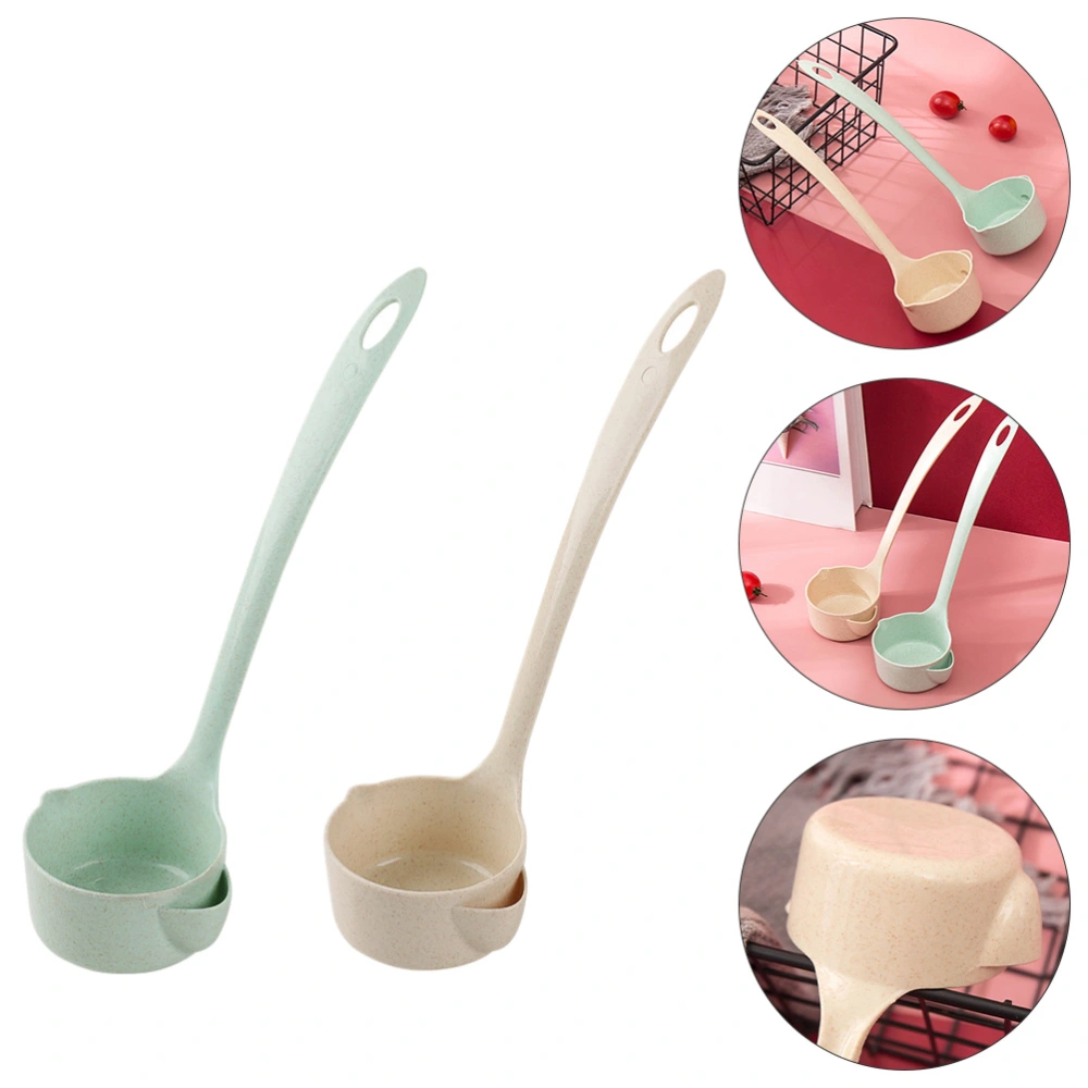 1 Set 2 Pcs Wheat Straw Soup Oil Separators Soup Scoops Spoons (Green Beige)