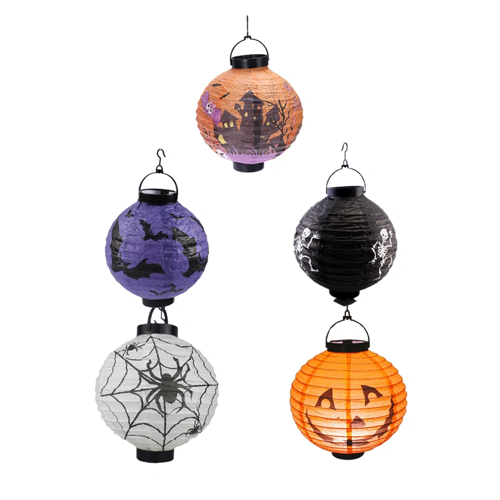 5pcs Halloween Paper Lantern Pumpkin Bat Spider Skeleton Castle LED Lantern Light for Indoor Outdoor Halloween Party Decor
