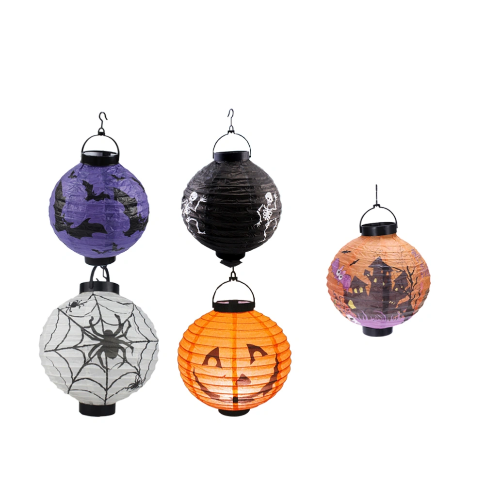 5pcs Halloween Paper Lantern Pumpkin Bat Spider Skeleton Castle LED Lantern Light for Indoor Outdoor Halloween Party Decor