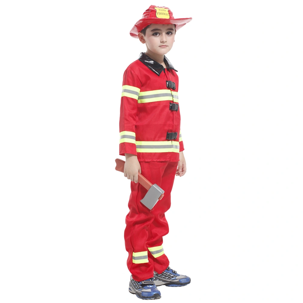 1 Set Kids Firemen Uniform Fireman Costume Cosplay Firemen Clothes for Fancy Ball Party Stage Perforamnce (Size XL)