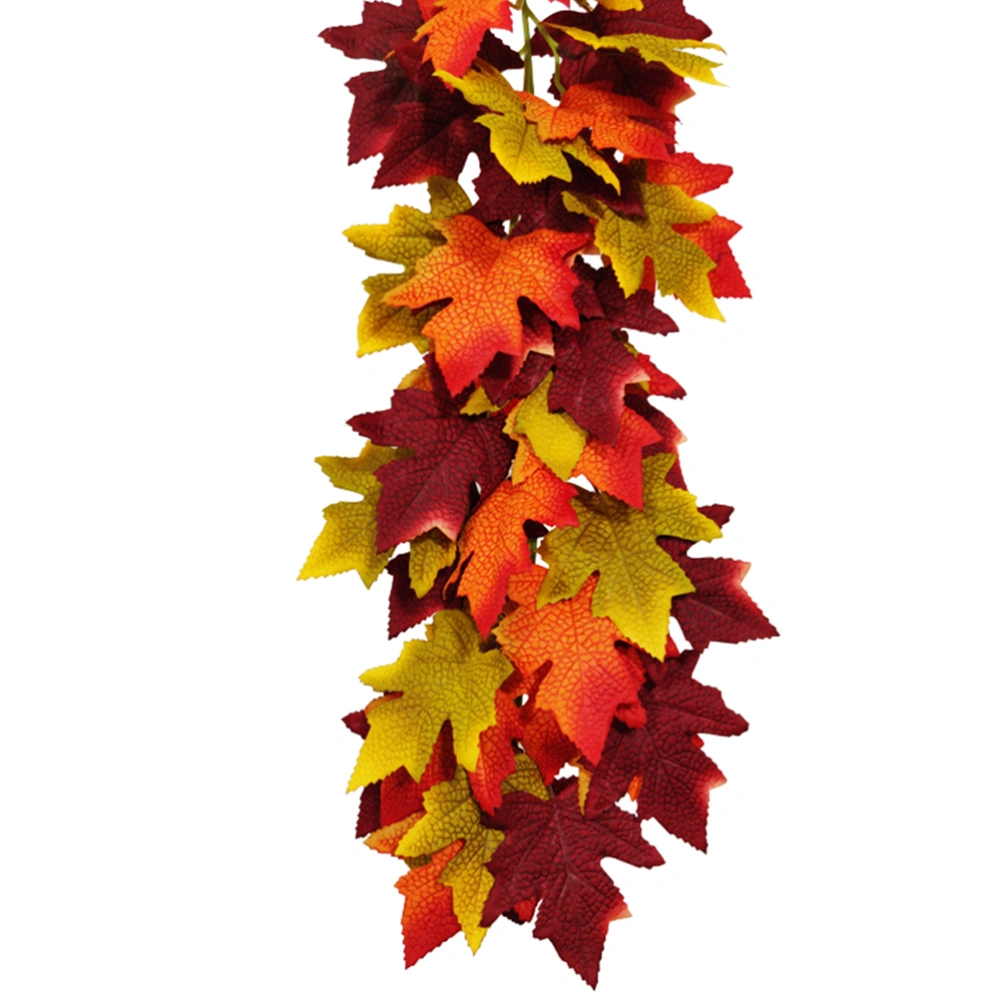 1PC 2M Simulation Maple Leaf Vine Artificial Leaf Cane Door Wall Decoration for Thanksgiving Halloween (Red and Green)