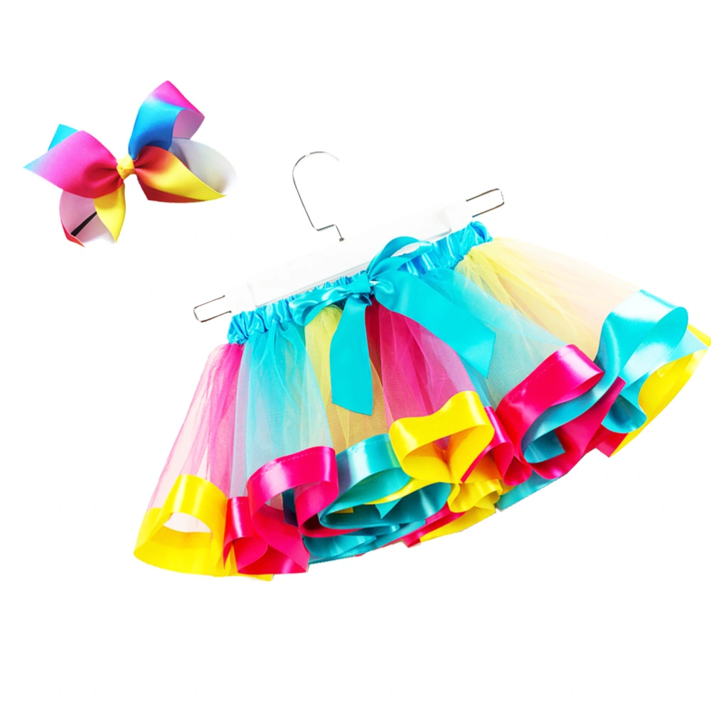 Rainbow Girls Tutu Skirt Dress with Bowknot Headwear Outfits Set Size S