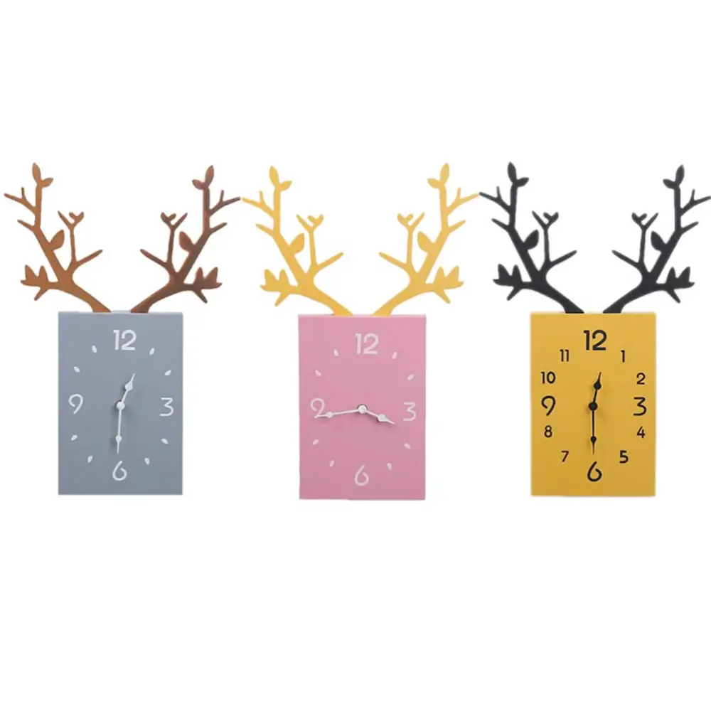 1PC Simple Wooden Deer Shaped Hanging Clock Creative Clock Decorative Clock for Children Room Bedroom Living Room Kindergarten(Grey)