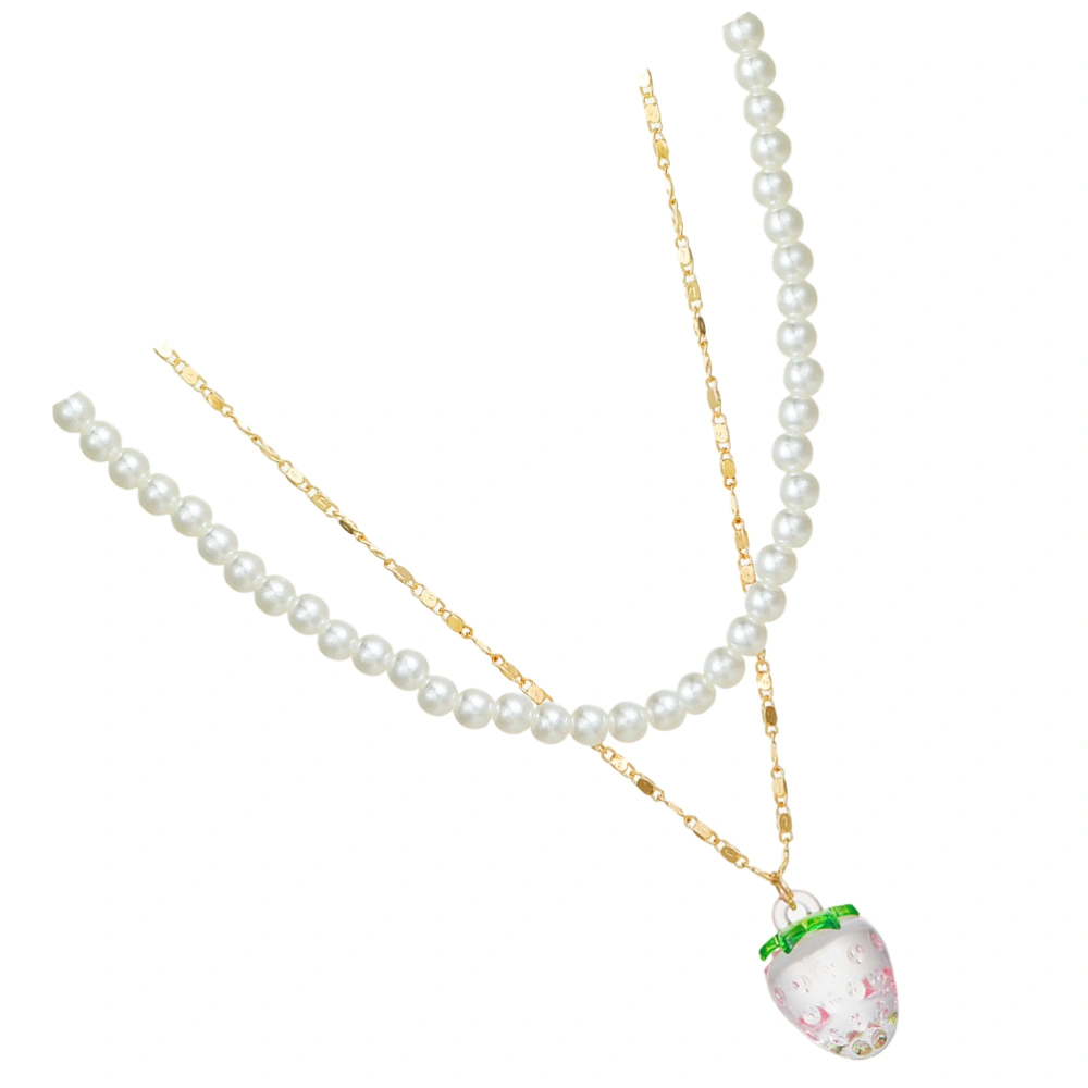 1 Set Layered Necklace Pearl Neck Chain Strawberry Pendant Necklace Neck Jewelry