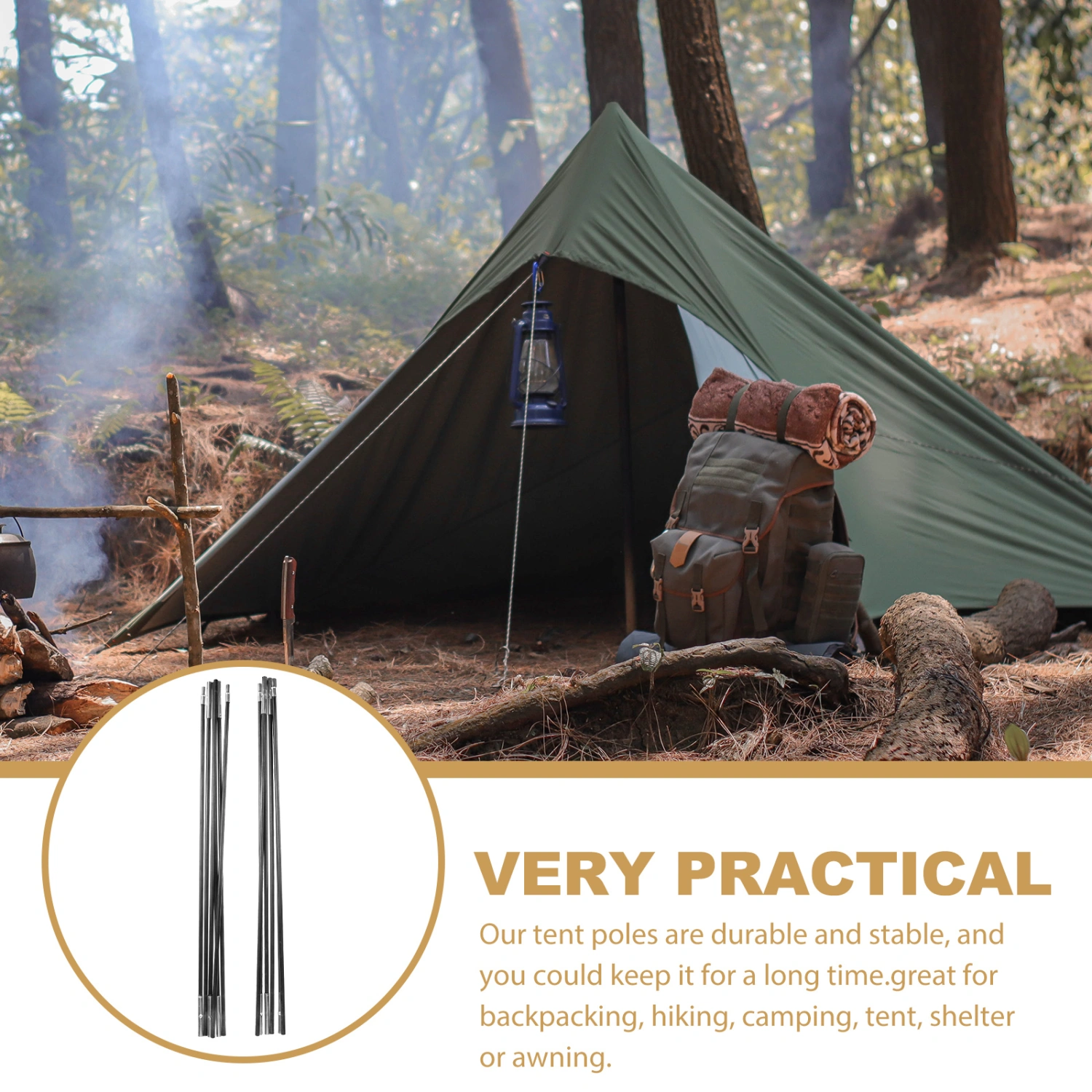 1 Set of Camping Tent Pole Kit Fiberglass Tent Pole Outdoor Tent Pole Camping Tent Accessory
