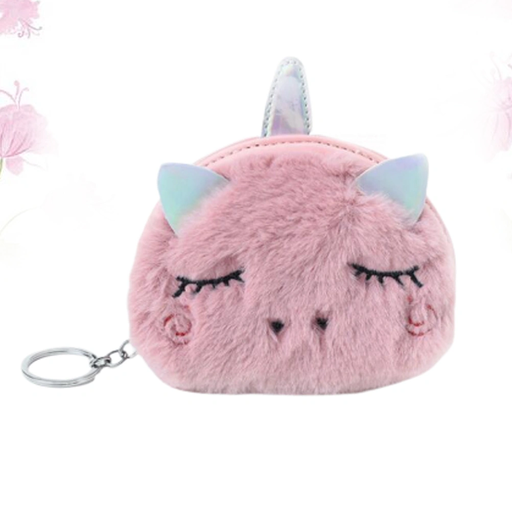 1PC Plush Unicorn Coin Purse Cartoon Women Purse Wallet Coin Bags Pink