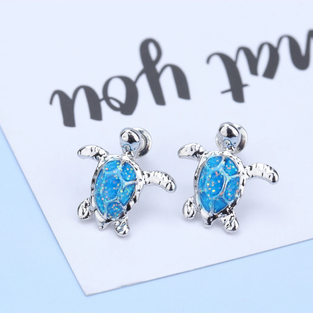 1 Pair of Turtle Ear Studs Fashion Animal Earrings Creative Ear Jewelry Birthday Gifts for Party Daily (Blue)