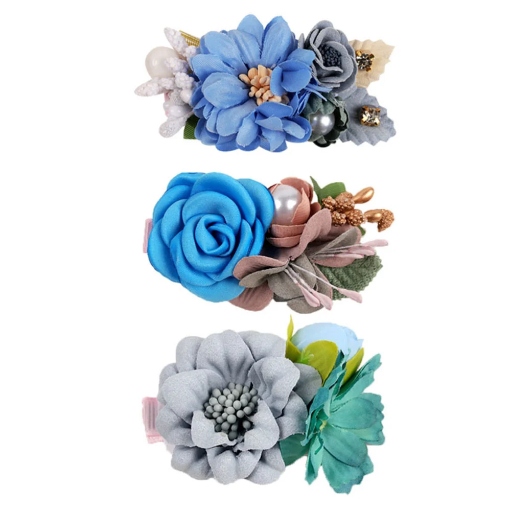 3pcs Children Fabric Flower Hair Clips Realistic Hairpins Girls Floral Headdress