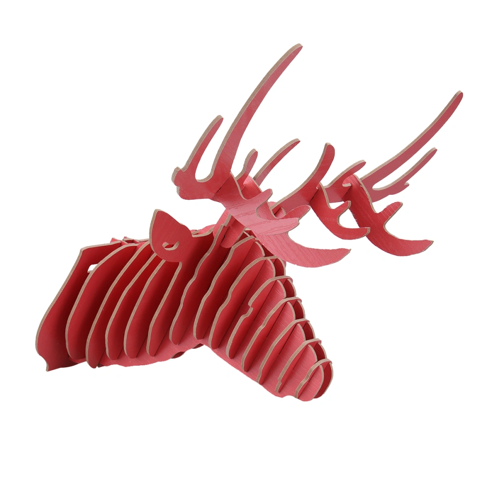 Wooden 3D Elk Head Wall Hanger Home Room Wall Hanging Decoration for Office Bedroom Living Room Hallway(Watermelon Red)