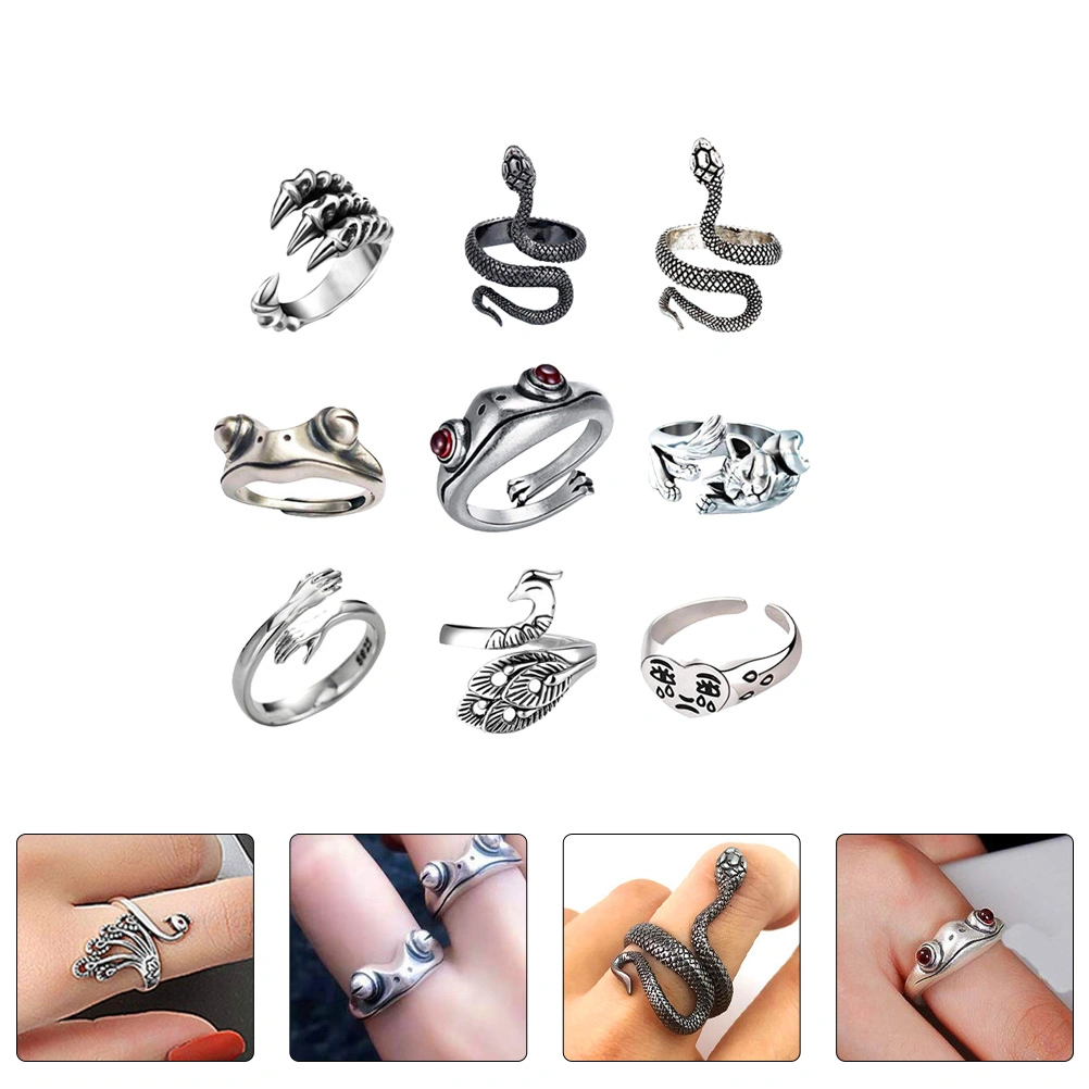 9Pcs Western Style Men Finger Rings Retro Style Men Rings Adjustable Rings