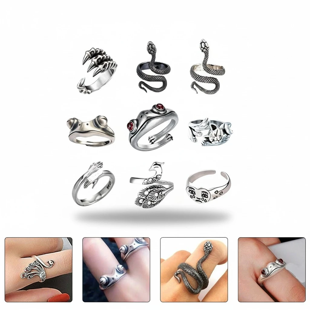 9Pcs Western Style Men Finger Rings Retro Style Men Rings Adjustable Rings