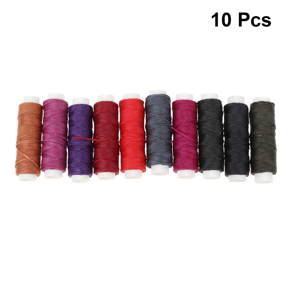 1 Set of 0.8mm Wax Coated Strings Leather Sewing Flat Wax Thread for DIY Craft - No.6 (10 Colors Per Set)