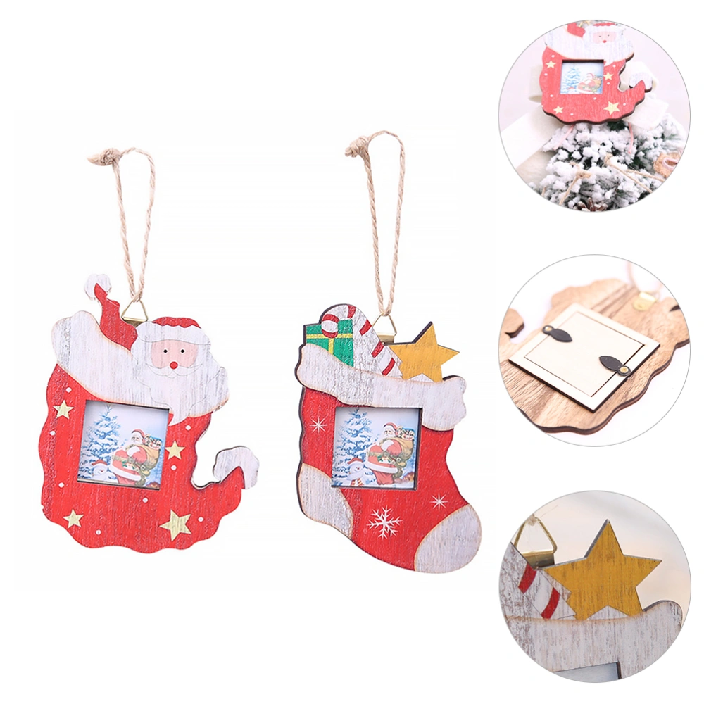 2Pcs Christmas Picture Frame Wood Picture Frame Xmas Pendant Hanging Pendant