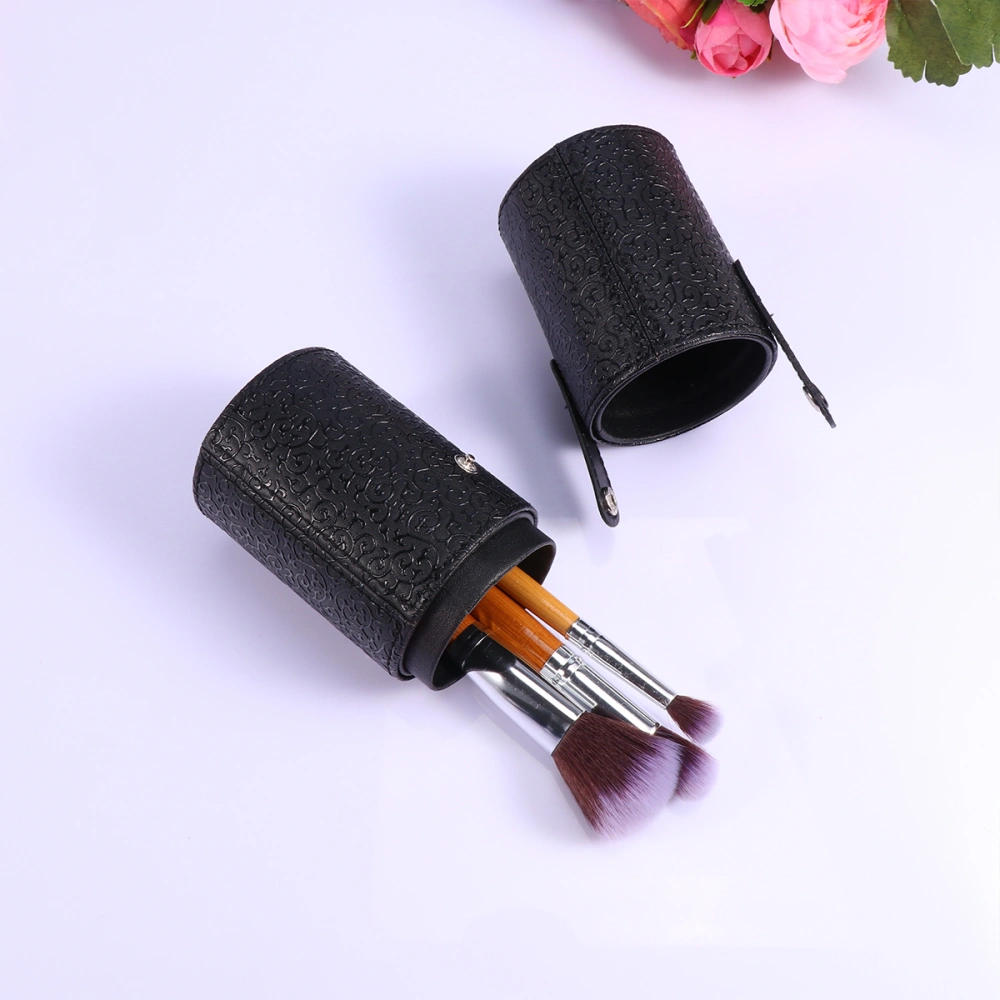 Makeup Brush Holder PU Leather Travelling Cosmetics Storage Bucket Makeup Storage Organizer Case Black Dragon Claw Pattern