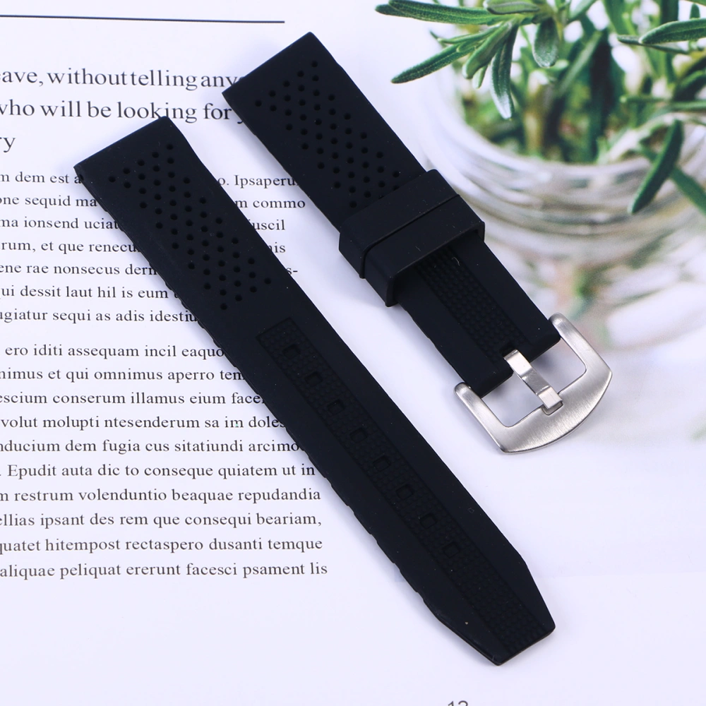 Watch Strap Waterproof Durable Silicone Watch Band Breathable Watch Wristband for Replacement 22mm (Black)