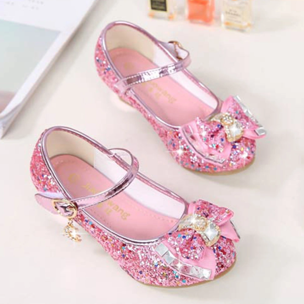 Children Dance Shoes Kitten Heels Girl Shoes Sequins Uppers Kid Dance Shoes Bowknot Shoes (Pink Size 29)