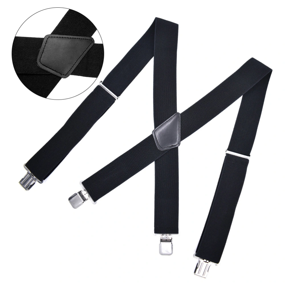 1pc Men's Suspenders Wide Adjustable Elastic Braces Pants Strap with 4 Clips Design (Black)