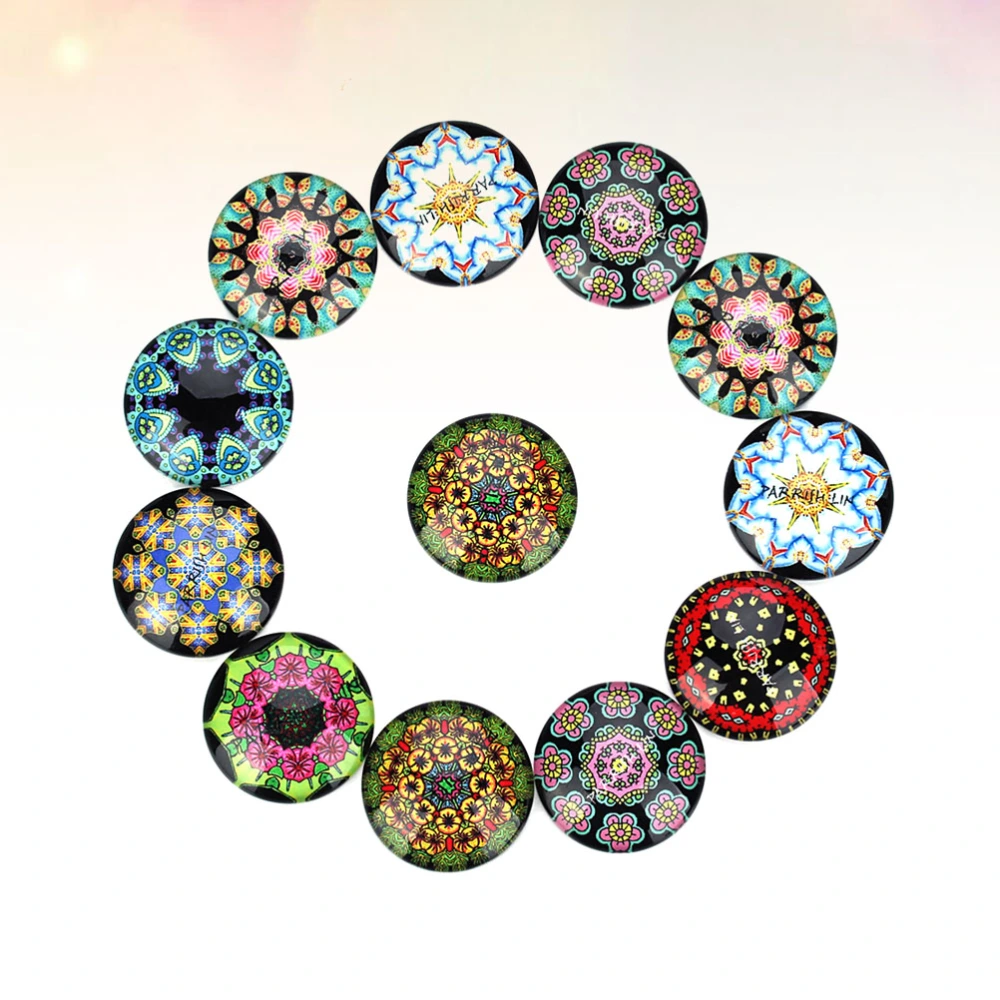 1 Set of 20pcs 30MM DIY Glass Interface Patches Printed Round Glass Patches Paster (Mixed Color)