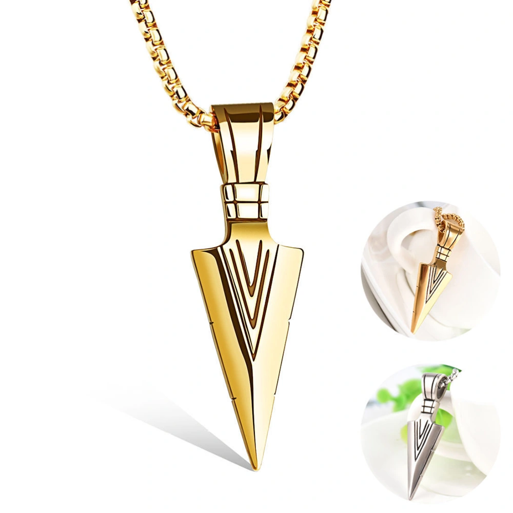 Men's Arrowhead Pendant Necklace Vintage Jewelry Unique Arrow Necklace (Golden)