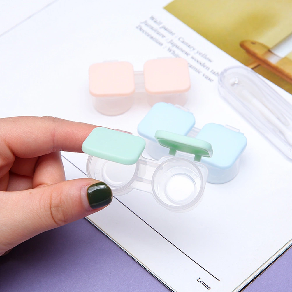 6 PCS/1 Set Convenient Lens Case Simple Color Lens Holder Bulk Supplies Portable Lens Soak Storage Kit for Home and Travel(Pink Blue Green)