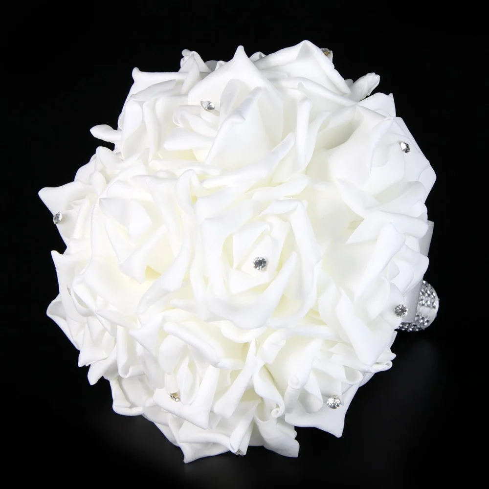 Wedding Bouquet For Bridal Brides Romantic Rose Holding Flowers Pearls Hand Made (White)