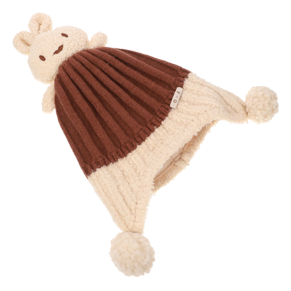 Knitted Warm Baby Double Plush Balls Warm Children Hat Earmuff Headwear Suitable for 40-44cm 0-6M - Size S(Brown)