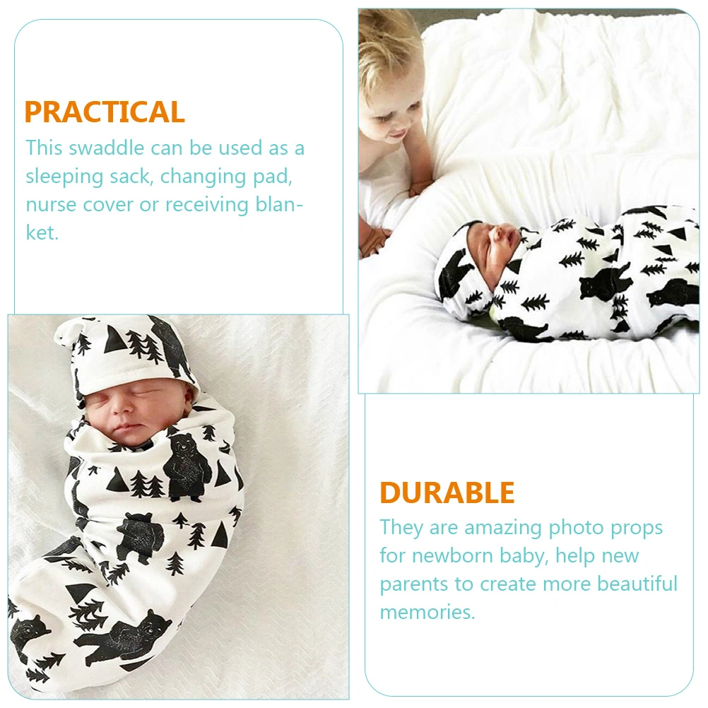 1 Set Baby Stretchy Swaddle Newborns Receiving Blanket Hat Baby Shower Gift