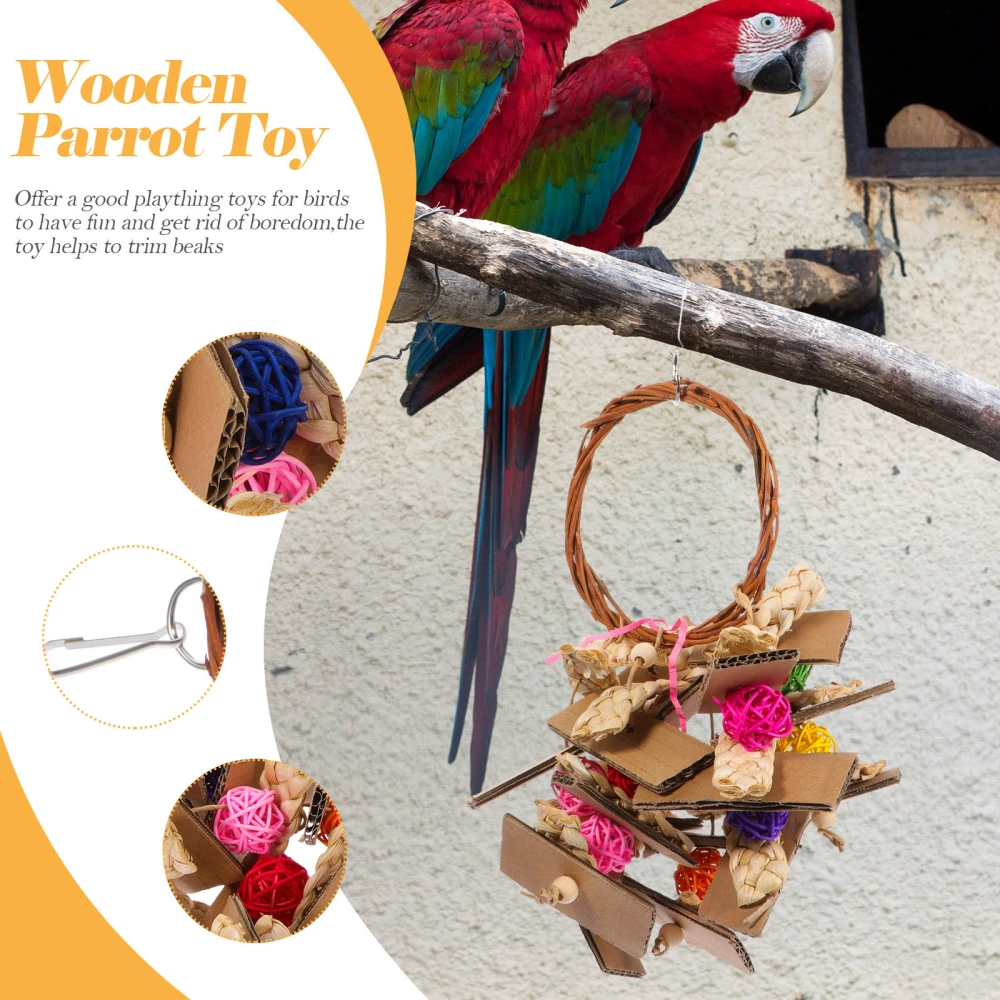 Wooden Parrot Toy Hanging Bird Chewing Toy Parrot Teething Toy Vine Balls Parrot Toy