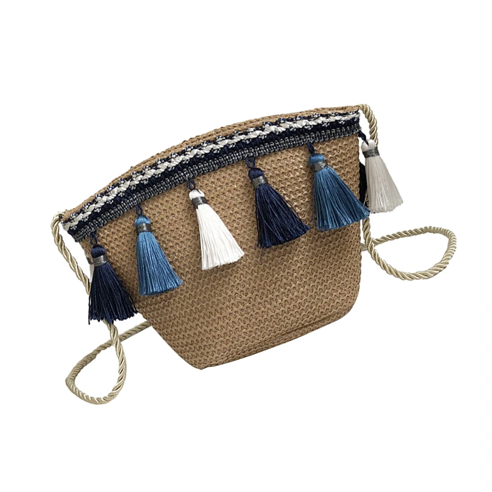 Fashion Straw Crossbody Bag Tassels Handmade Woven Beach Bag Shoulder Bag (Brown)