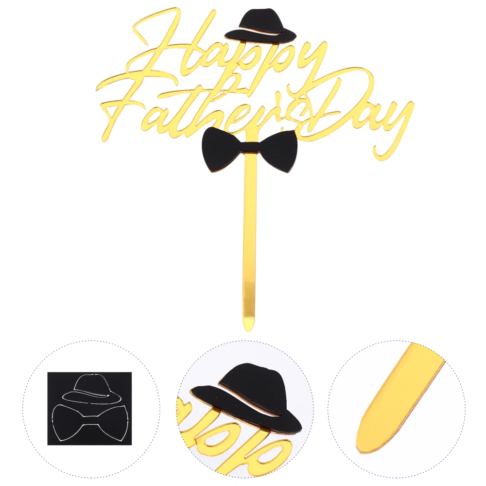 10pcs Father's Day Acrylic Cake Decorative Toppers Cake Picks Cake Decor (Golden)