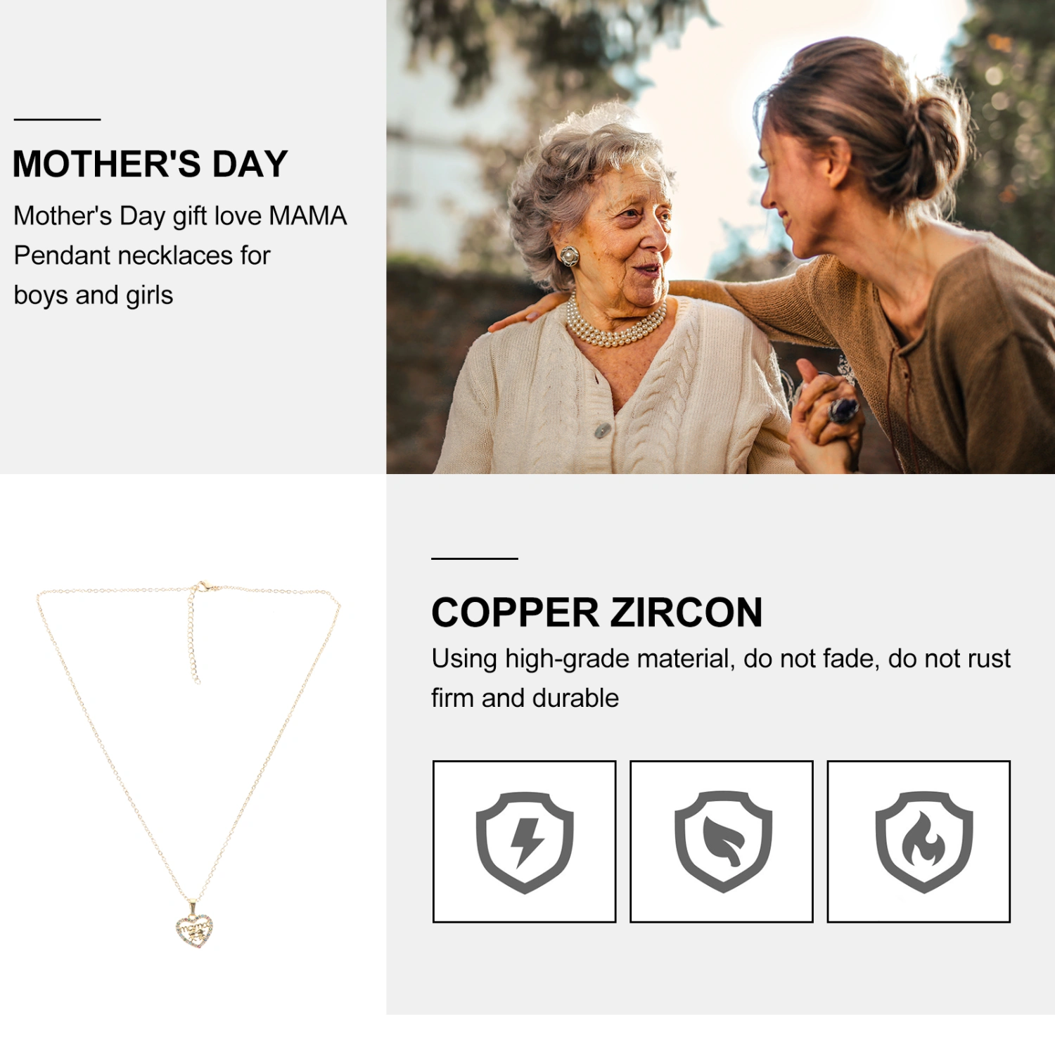Mother's Day Necklace Heart Necklace Hollow Out Heart Pendant Zircon Necklace